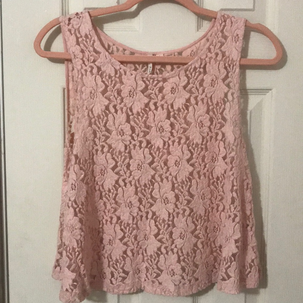 Pink mesh floral crop top